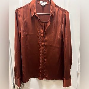 Express Deep Henna Satin Lace Portofino Long Sleeve Button Down Shirt Slim Fit S